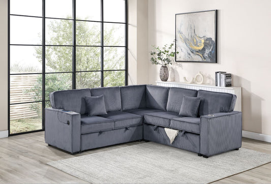 Dark Gray Corduroy 3 Piece Convertible Sectional Sofa