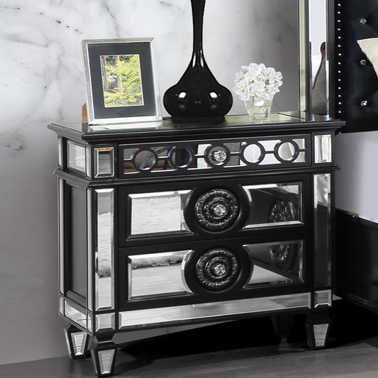 Varian II - Nightstand - Mirrored, Black & Sliver