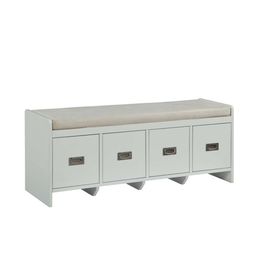 Berci - Bench With Storage - Beige Fabric & White