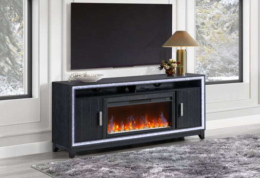 Lily - 72" Entertainment Unit With LED, Speakers, Crystal Inserts - Dark Gray