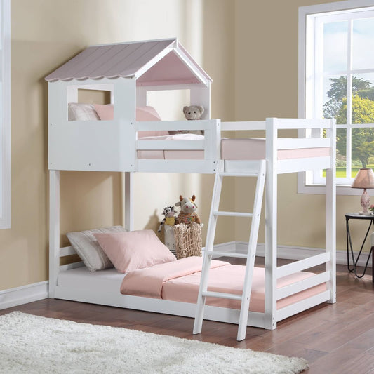 Solenne - Twin Over Twin Bunk Bed - White & Pink