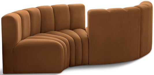 Arc - Velvet 4 Piece Curved Modular Sofa - Saddle