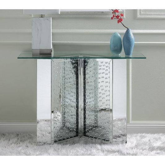 Nysa - 45" X 32" Console Table - Mirrored & Faux Crystals