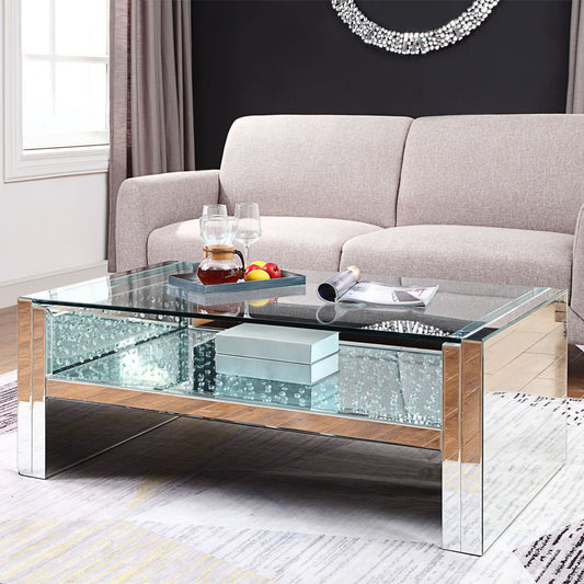 Nysa - 47" Coffee Table - Mirrored & Faux Crystals