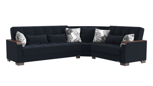 Ottomanson Armada X - Upholstered Convertible Wood Trimmed Sectional With Storage - Polyester