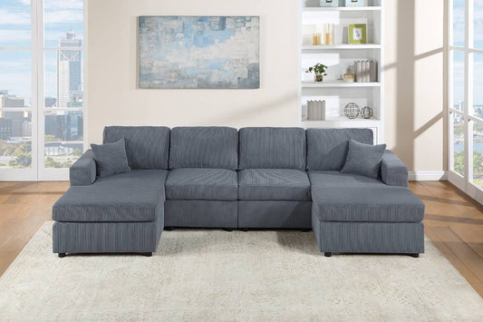 Dark Gray Corduroy Double Chaise Sectional Sofa