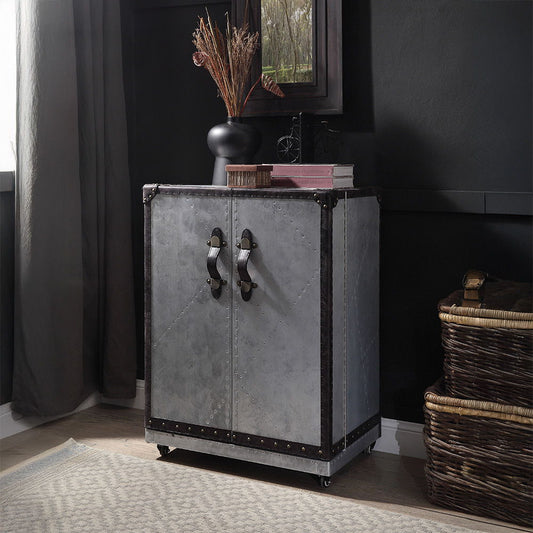 Brancaster - Wine Cabinet - Antique Ebony Top Grain Leather & Aluminum
