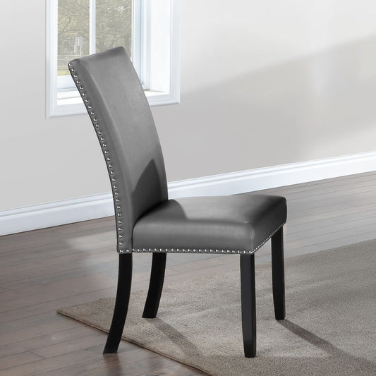 Caralin - Side Chair (Set of 2) - Gray Synthetic Leather & Black