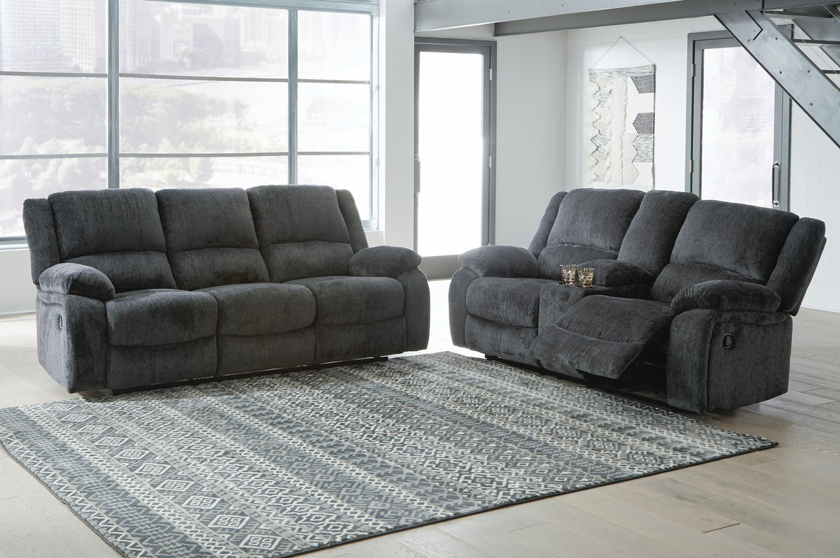 Draycoll sofa and loveseat set, Slate / Manual, 76504U1: original manufacturer image; only listed sofa and loveseat included. Castillo Furniture, Philadelphia.