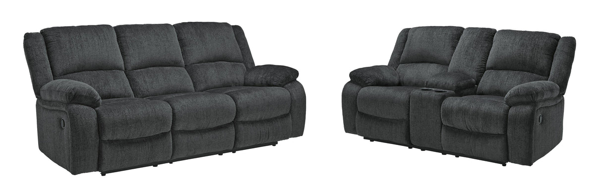 Draycoll sofa and loveseat set, Slate / Manual, 76504U1: original manufacturer image; only listed sofa and loveseat included. Castillo Furniture, Philadelphia.