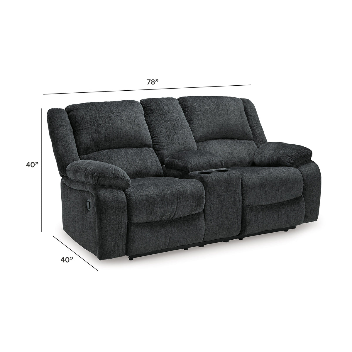 Draycoll Reclining Loveseat with Console - 7650494 - approximate manufacturer dimensions (supplier image 15)