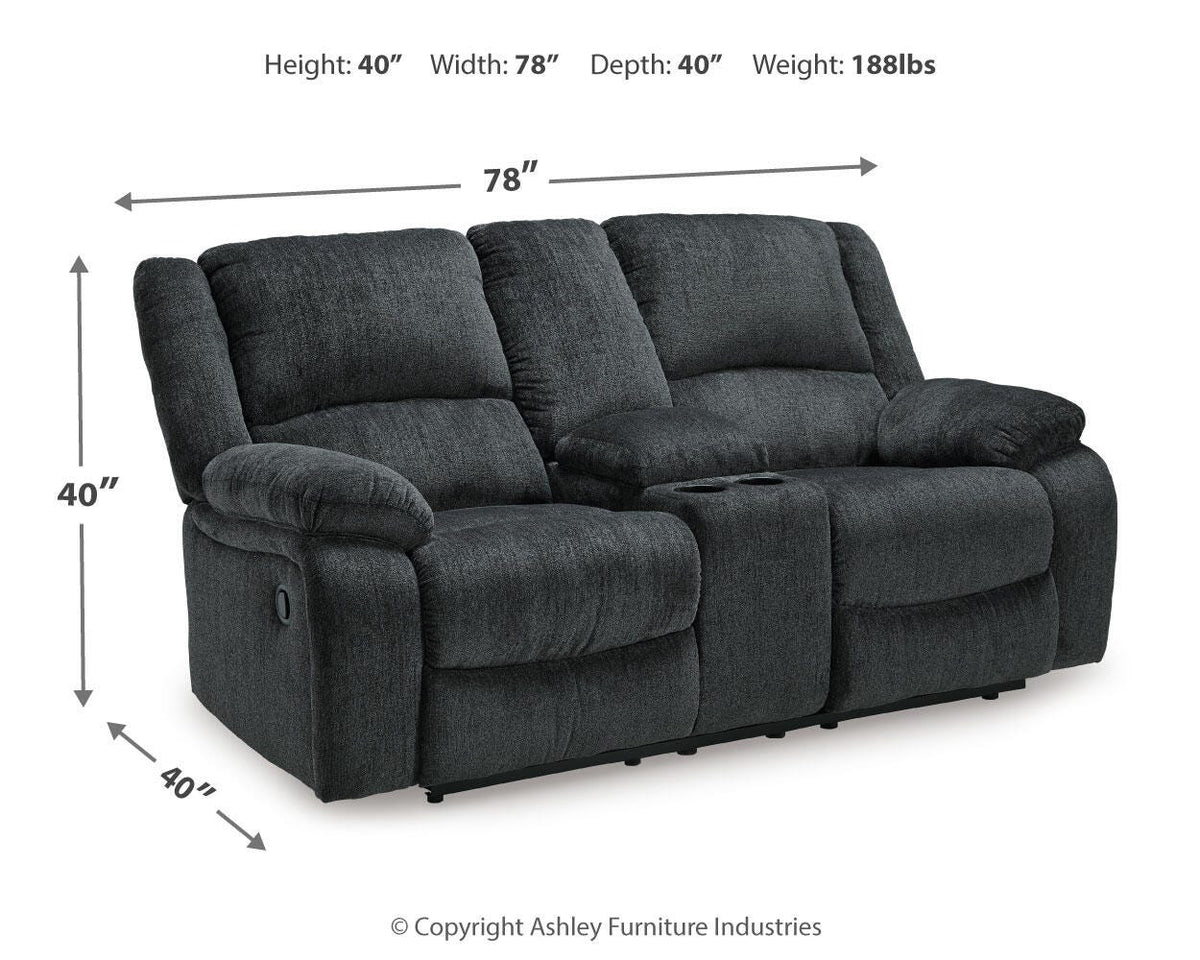 Draycoll Reclining Loveseat with Console - 7650494 - approximate manufacturer dimensions (supplier image 14)