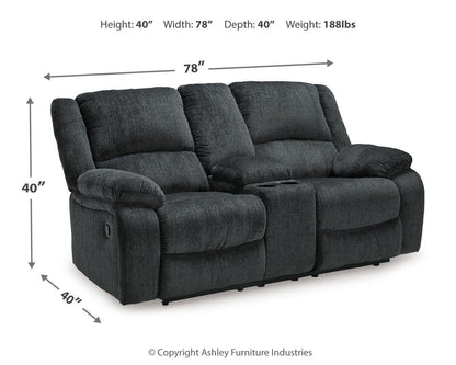 Draycoll Reclining Loveseat with Console - 7650494 - approximate manufacturer dimensions (supplier image 14)