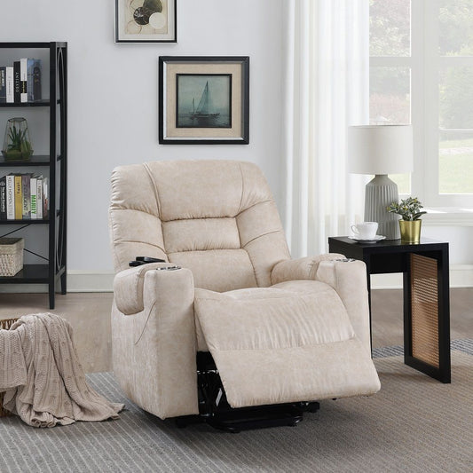 Nairi - Power Recliner With Lift & Heating & Massage - Ivory Leather Aire