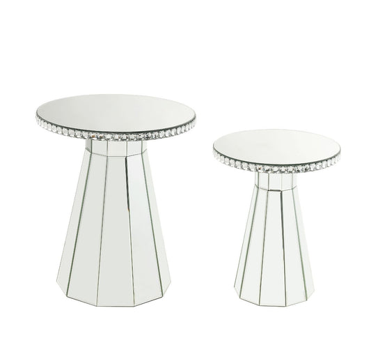 Lotus - 20" Accent Table - Mirrored, Faux Ice Cube Crystals