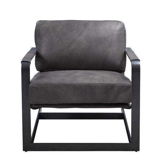 Locnos - Accent Chair - Gray Top Grain Leather & Black
