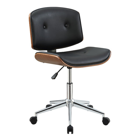 Camila - 36" Office Chair - Black Synthetic Leather & Walnut