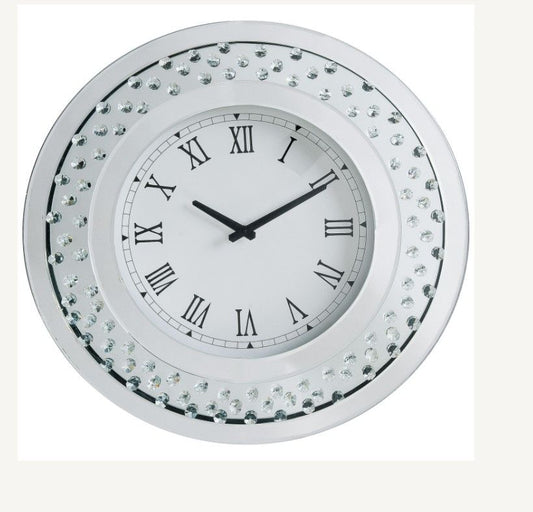 Nysa - 20" Wall Clock - Mirrored & Faux Crystals