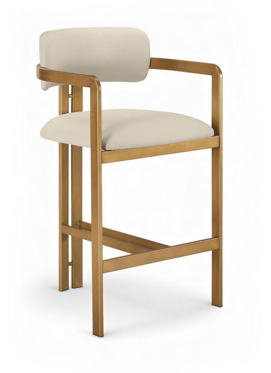 Aurum - Vegan Leather Upholstered Counter Stool With Brushed Brass Base