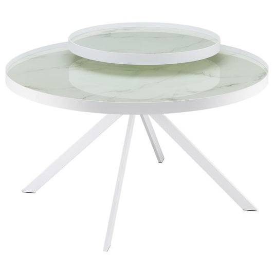 Briggs - Round Marble Printed Glass Top Coffee Table
