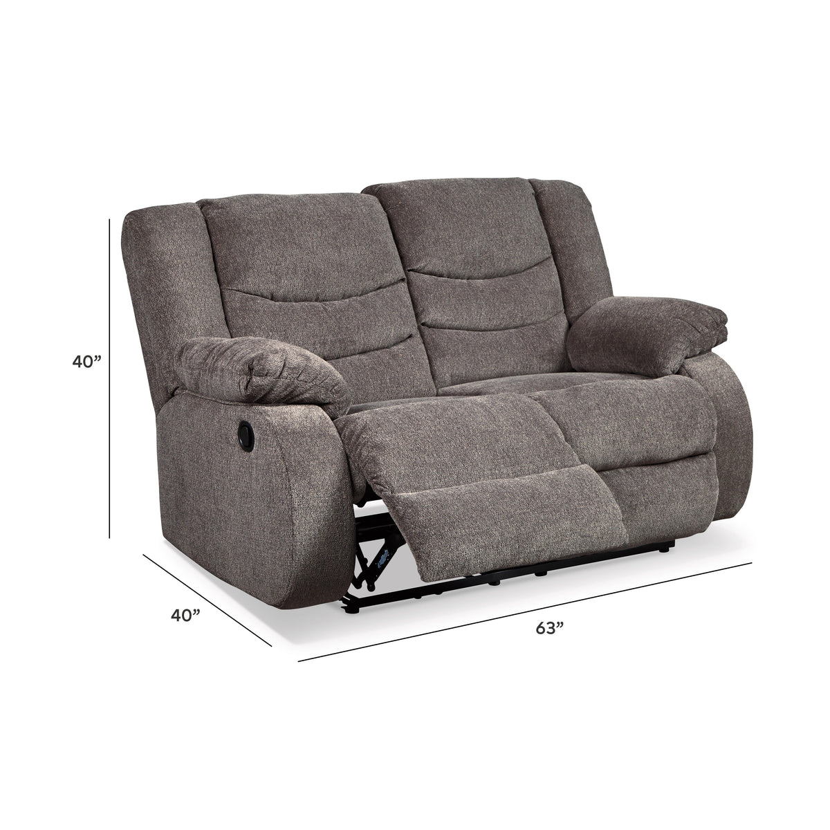 Tulen Reclining Loveseat - 9860686 - approximate manufacturer dimensions (supplier image 9)