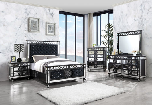 Varian II - Bedroom Set - Mirrored, Black & Sliver