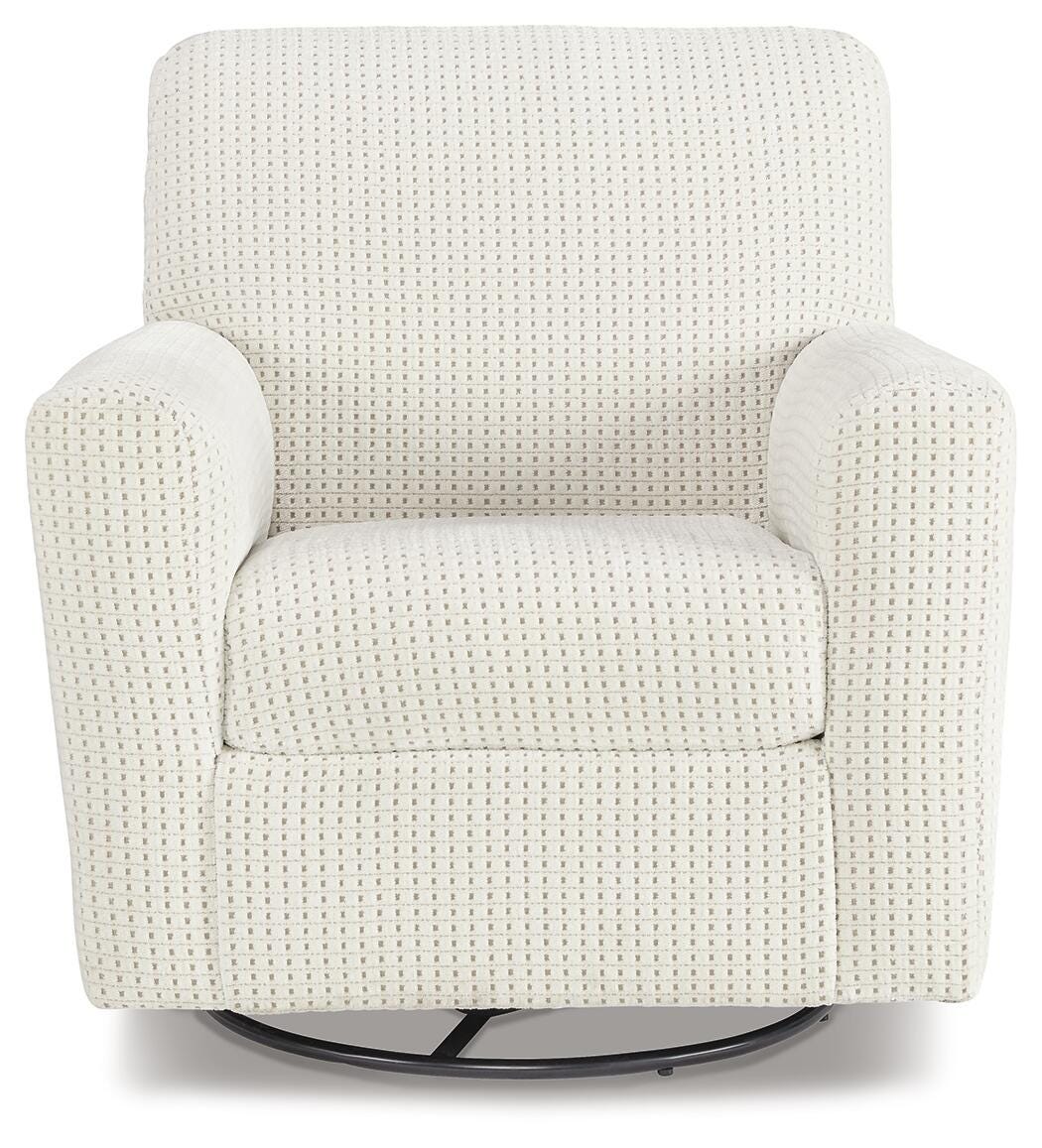 Herstow Swivel Glider Accent Chair - A3000365 - product view or room setting; only accent chair included (supplier image 3)