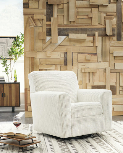 Herstow Swivel Glider Accent Chair - A3000365 - product view or room setting; only accent chair included (supplier image 2)