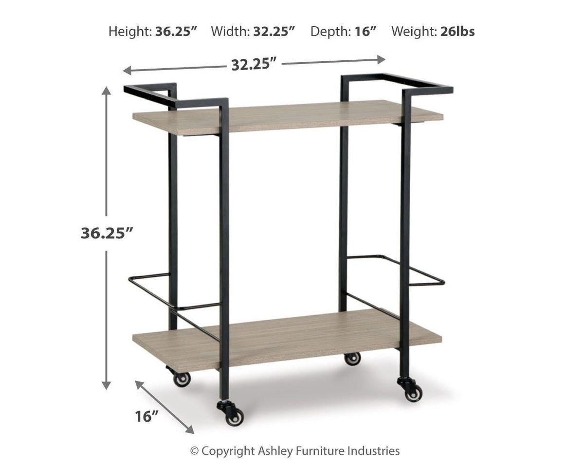 Waylowe Bar Cart - A4000389 - approximate manufacturer dimensions (supplier image 6)