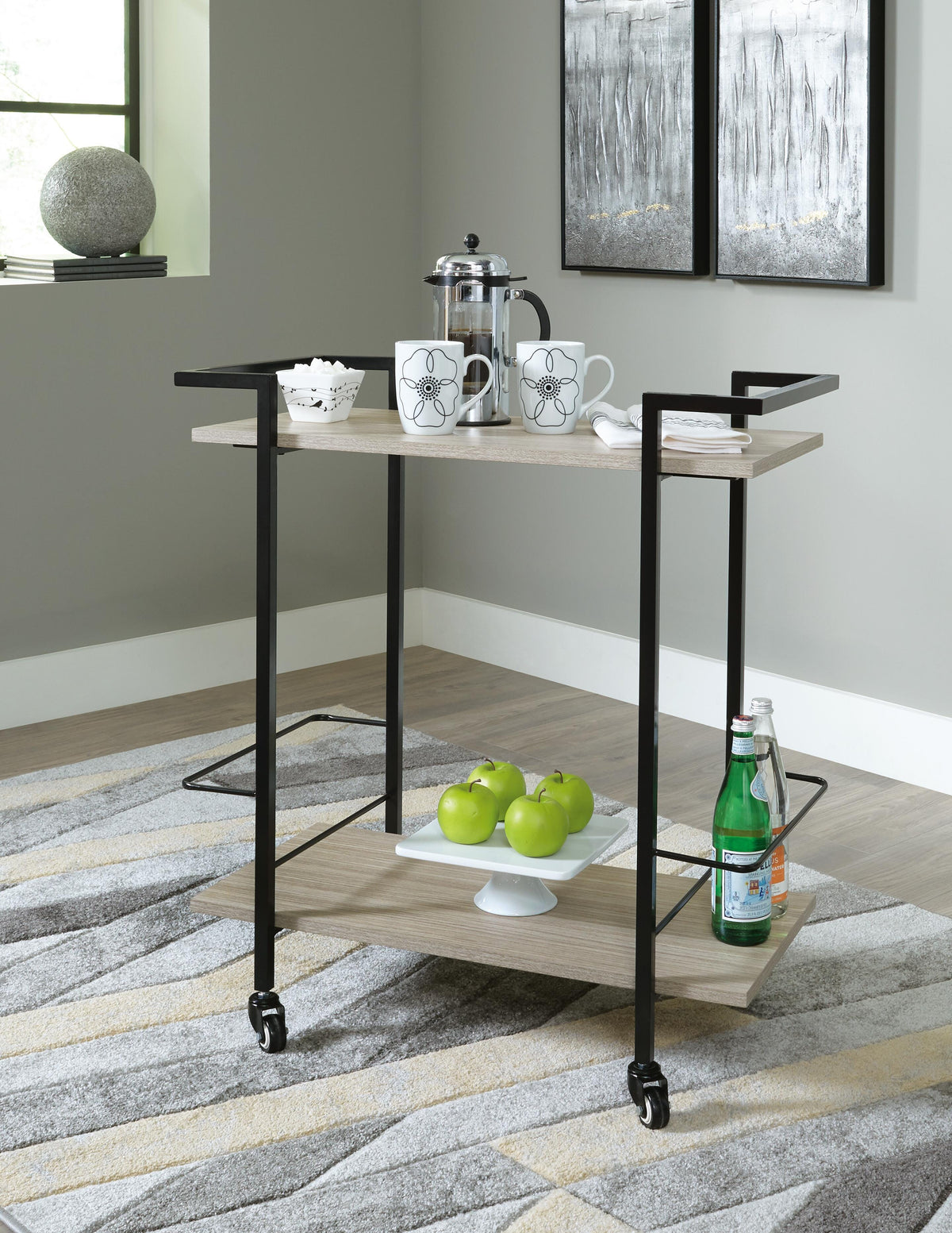 Waylowe Bar Cart - A4000389 - product view or room setting; only bar cart included (supplier image 2)