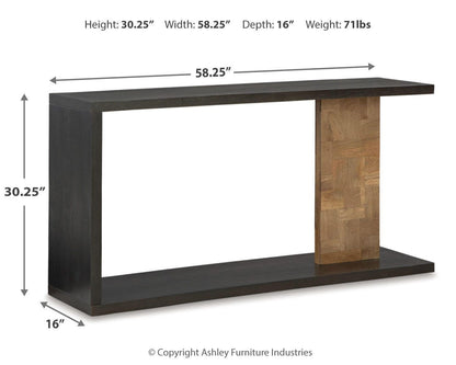 Camlett Console Sofa Table - A4000594 - approximate manufacturer dimensions (supplier image 9)
