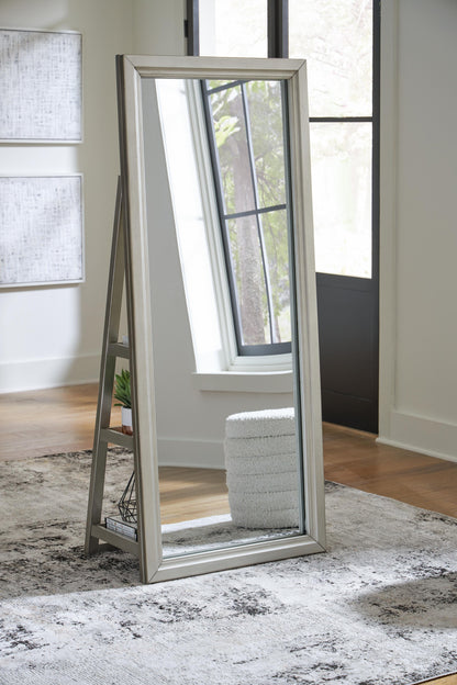 Evesen Floor Standing Mirror/Storage - A8010380 - product view or room setting; only mirror included (supplier image 5)