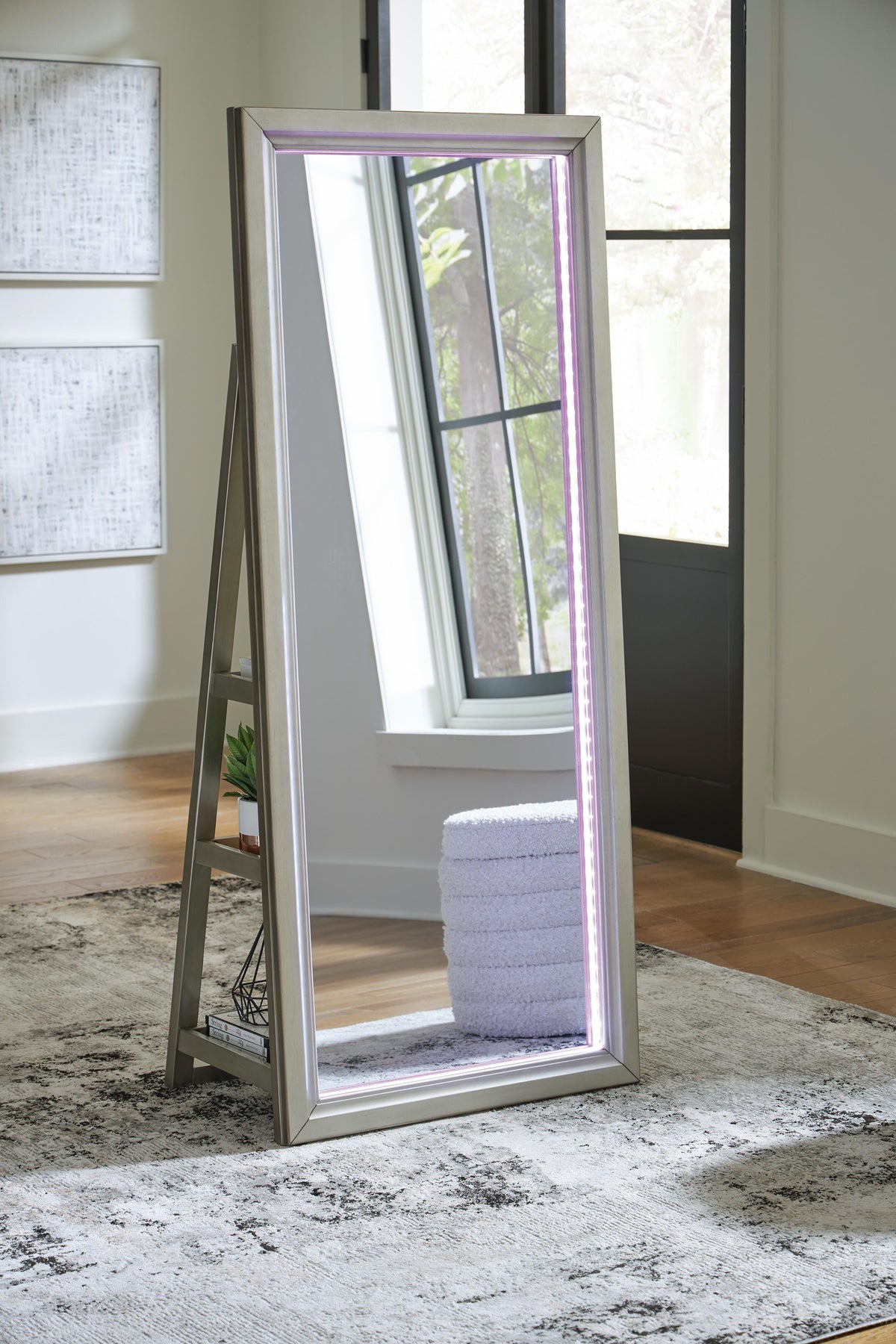Evesen Floor Standing Mirror/Storage - A8010380 - product view or room setting; only mirror included (supplier image 15)