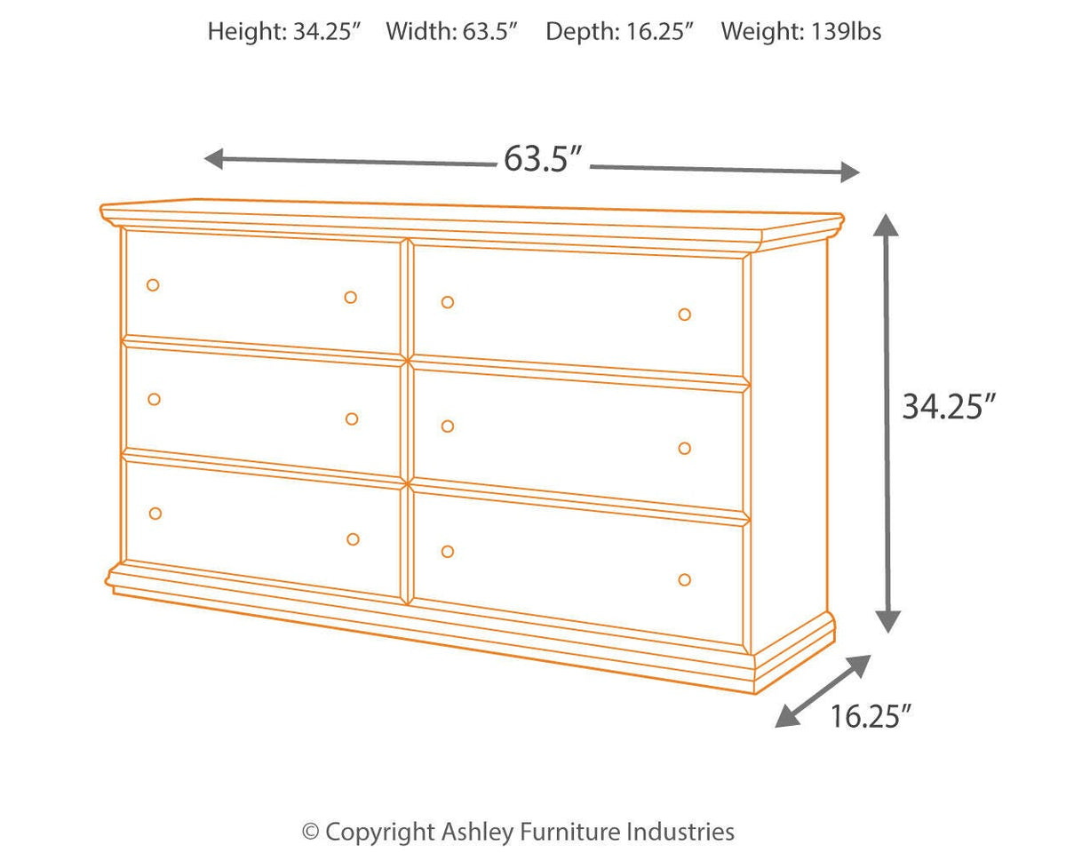 Maribel Dresser - B138-31 - approximate manufacturer dimensions (supplier image 9)