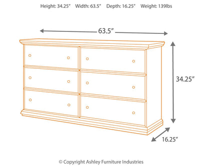 Maribel Dresser - B138-31 - approximate manufacturer dimensions (supplier image 9)