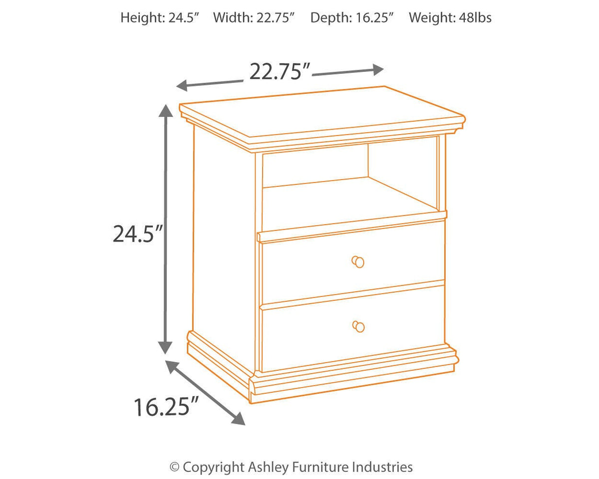Maribel Nightstand - B138-91 - approximate manufacturer dimensions (supplier image 3)