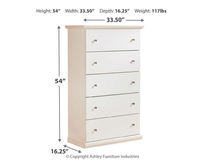Bostwick Shoals Chest of Drawers - B139-46 - approximate manufacturer dimensions (supplier image 4)