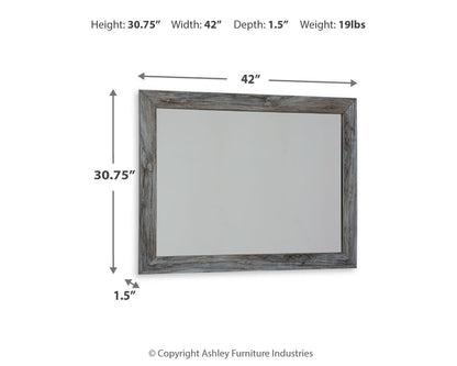 Baystorm Bedroom Mirror - B221-35 - approximate manufacturer dimensions (supplier image 3)