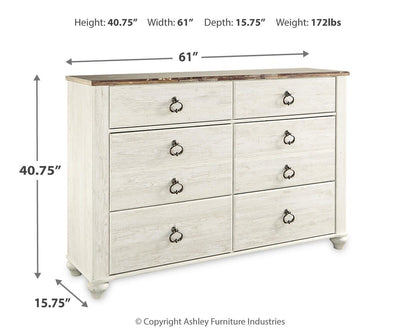 Willowton Dresser - B267-31 - approximate manufacturer dimensions (supplier image 8)