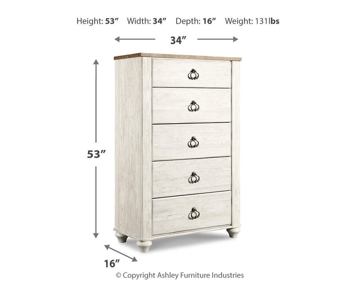 Willowton Chest of Drawers - B267-46 - approximate manufacturer dimensions (supplier image 3)