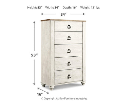 Willowton Chest of Drawers - B267-46 - approximate manufacturer dimensions (supplier image 3)