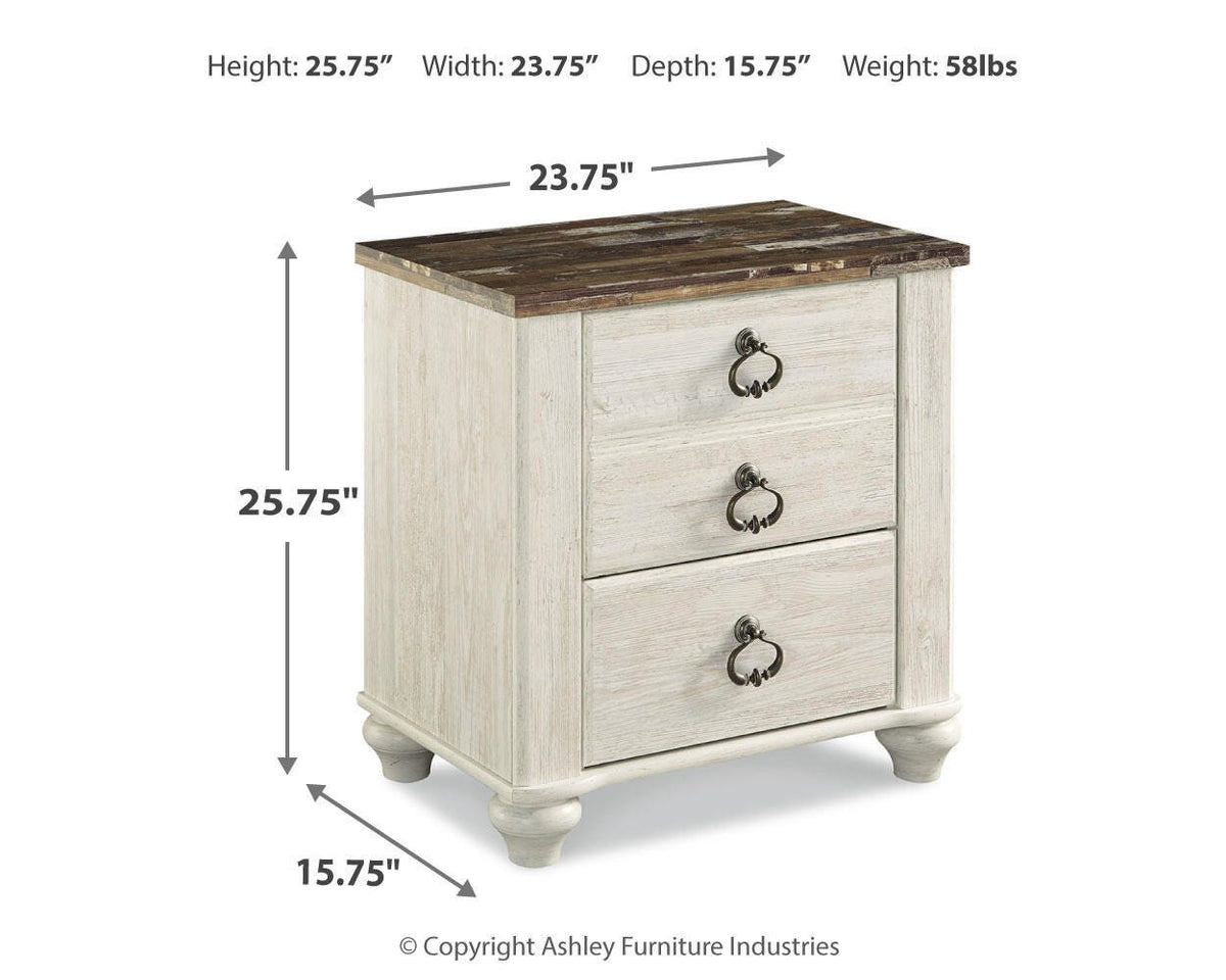 Willowton Nightstand - B267-92 - approximate manufacturer dimensions (supplier image 4)