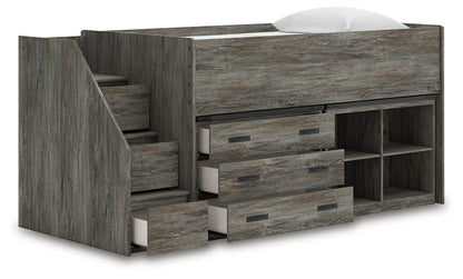 Frandern Loft Bed with Bookcase and Drawer Storage