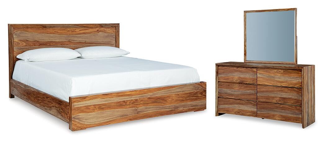 Dressonni Queen Panel Bed, Dresser and Mirror - B790B3 - product view or room setting; complete kit and included component views (supplier image 1)