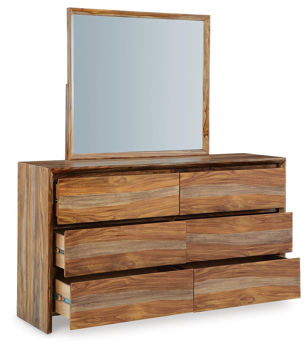 Dressonni Queen Panel Bed, Dresser and Mirror - B790B3 - product view or room setting; complete kit and included component views (supplier image 3)