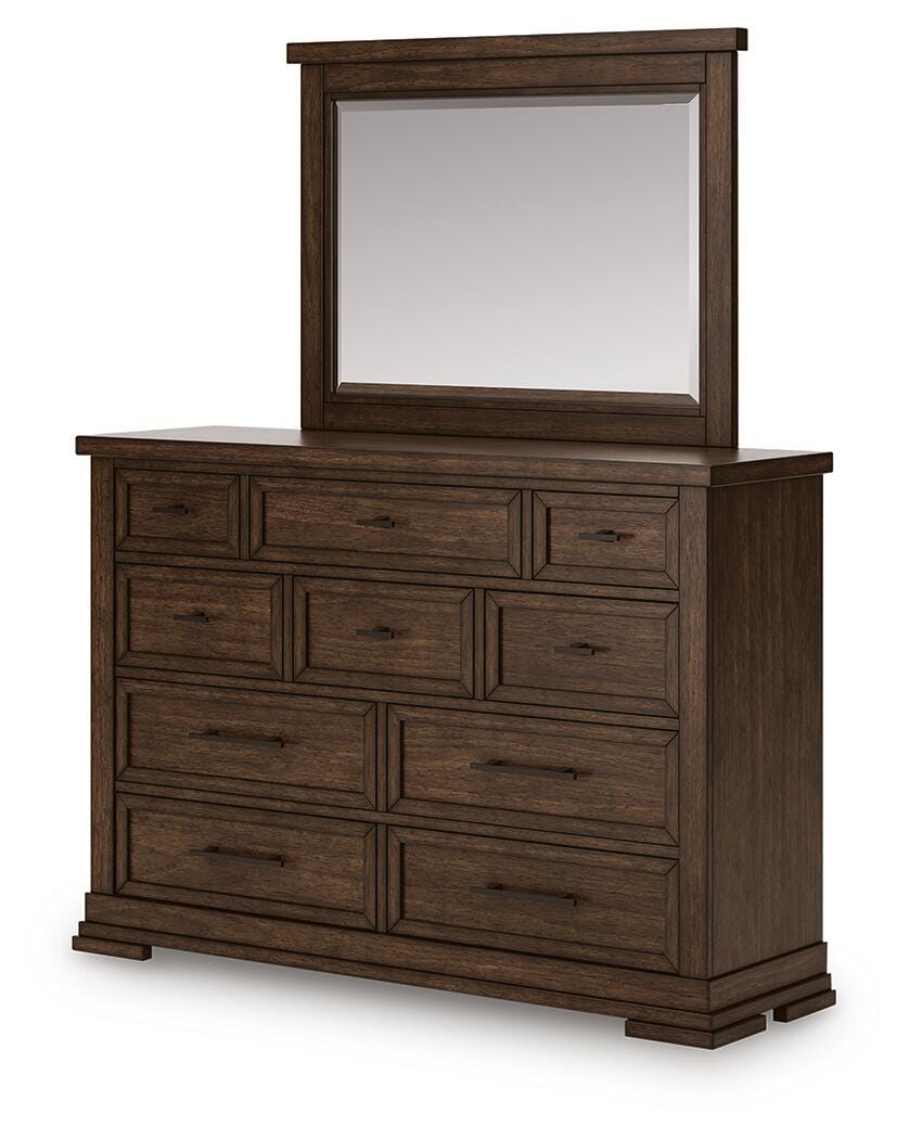 Taffenbrook Queen Panel Storage Bed, Dresser and Mirror - B849B3 - product view or room setting; complete kit and included component views (supplier image 8)