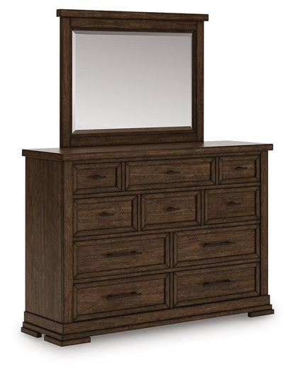 Taffenbrook Queen Panel Storage Bed, Dresser and Mirror - B849B3 - product view or room setting; complete kit and included component views (supplier image 3)