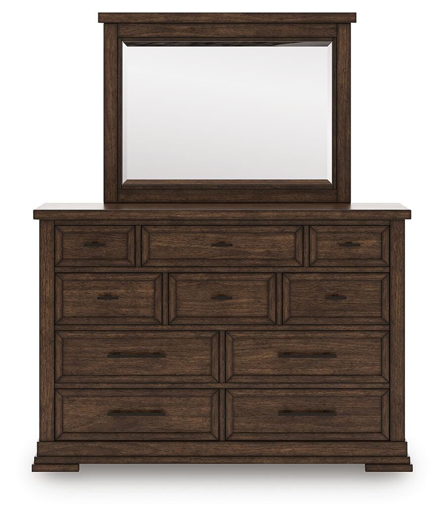 Taffenbrook Queen Panel Storage Bed, Dresser and Mirror - B849B3 - product view or room setting; complete kit and included component views (supplier image 2)