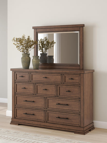 Taffenbrook Queen Panel Storage Bed, Dresser and Mirror - B849B3 - product view or room setting; complete kit and included component views (supplier image 16)