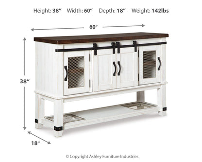 Valebeck Dining Server - D546-60 - approximate manufacturer dimensions (supplier image 4)